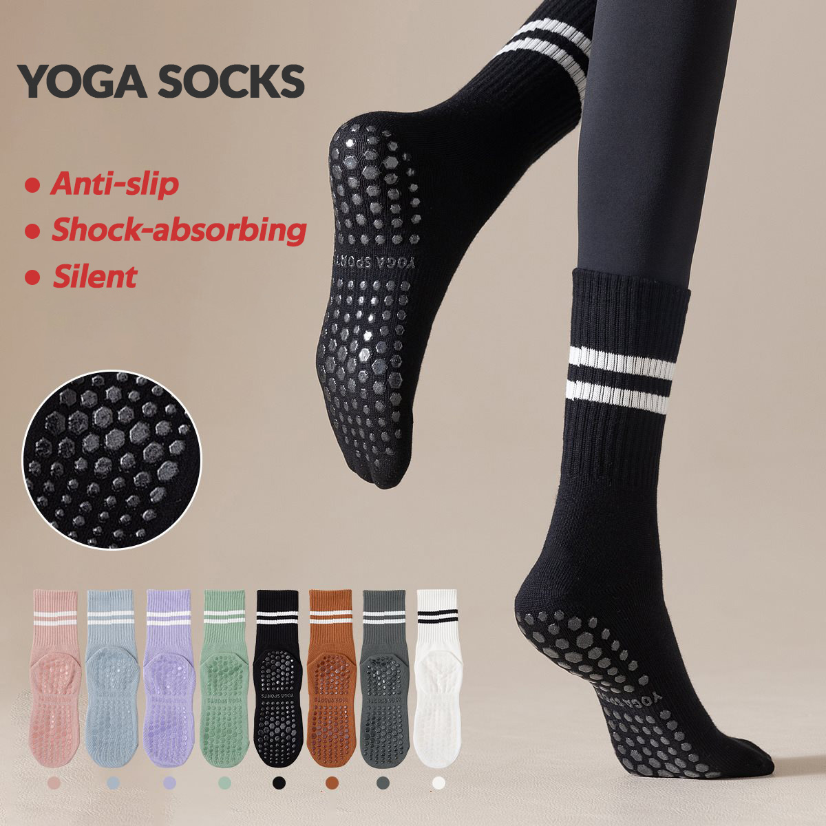 Pilates Yoga Youtube - 3 Pairs Long Yoga Socks with